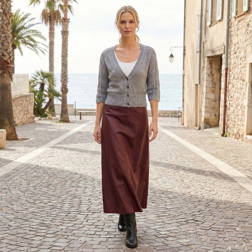 Mohair Blend Cropped Cardigan Cable Knit Warm - Picture 3 of 10